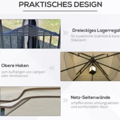 Gartenpavillon mit Doppeldach 3x3 Pavillon Gartenzelt Festzelt Beige