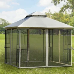 Gartenpavillon mit Doppeldach 3x3 Pavillon Gartenzelt Festzelt Beige