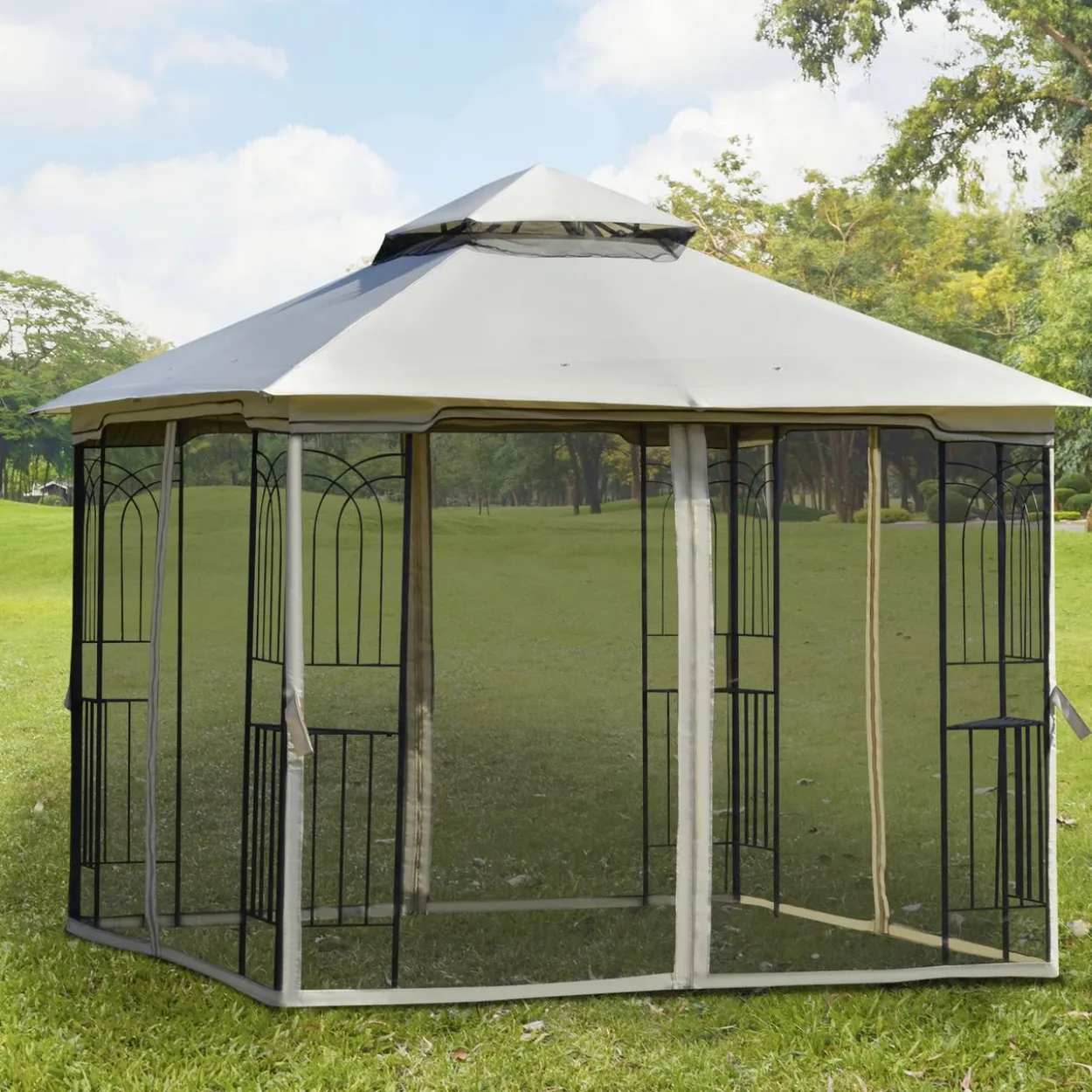 Gartenpavillon mit Doppeldach 3x3 Pavillon Gartenzelt Festzelt Beige