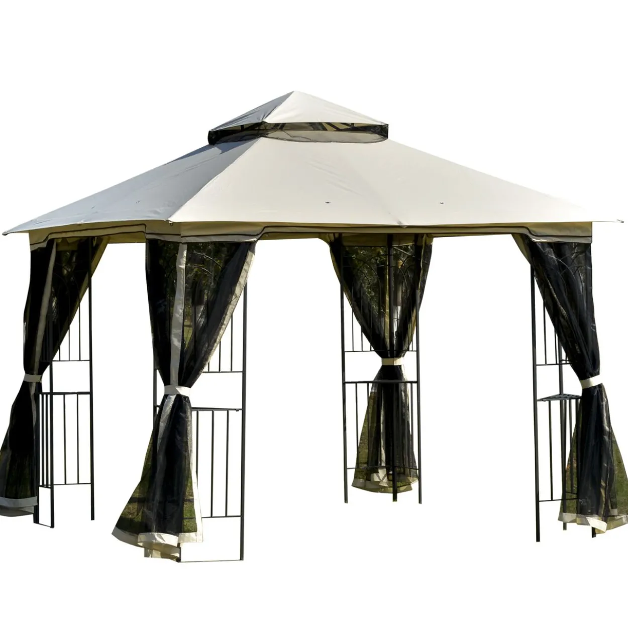 Gartenpavillon mit Doppeldach 3x3 Pavillon Gartenzelt Festzelt Beige