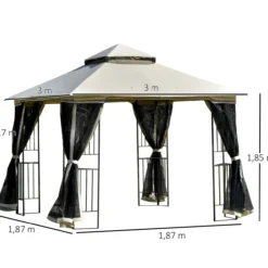 Gartenpavillon mit Doppeldach 3x3 Pavillon Gartenzelt Festzelt Beige