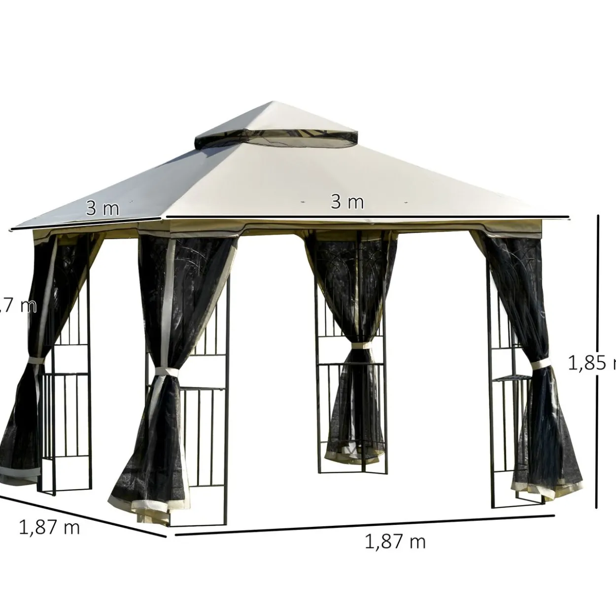 Gartenpavillon mit Doppeldach 3x3 Pavillon Gartenzelt Festzelt Beige