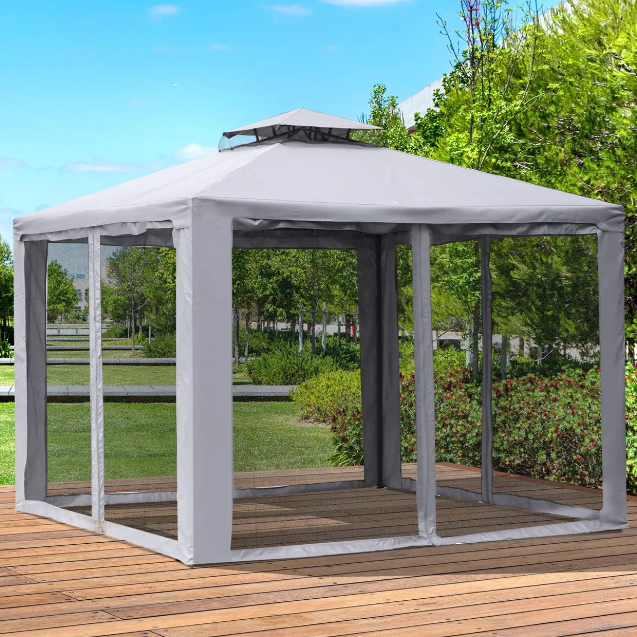Gartenpavillon Pavillon Gartenzelt mit 4 Seitenwänden 3 x 3 m Hellgrau