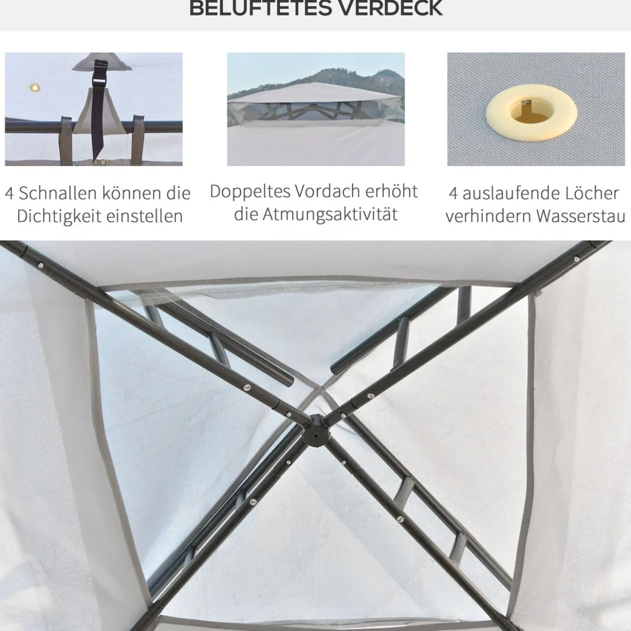 Gartenpavillon Pavillon Gartenzelt mit 4 Seitenwänden 3 x 3 m Hellgrau