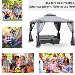 Gartenpavillon Pavillon Gartenzelt mit 4 Seitenwänden 3 x 3 m Hellgrau