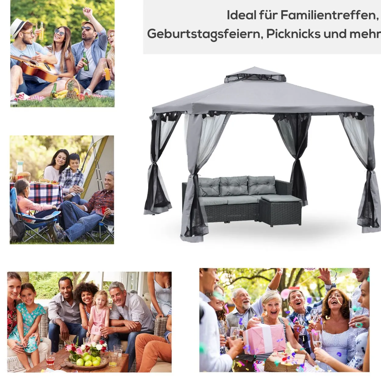 Gartenpavillon Pavillon Gartenzelt mit 4 Seitenwänden 3 x 3 m Hellgrau