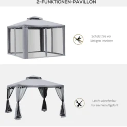 Gartenpavillon Pavillon Gartenzelt mit 4 Seitenwänden 3 x 3 m Hellgrau