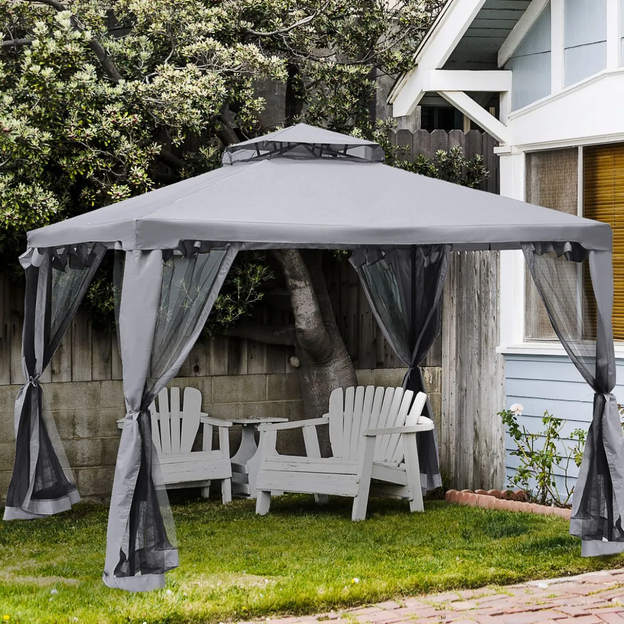 Gartenpavillon Pavillon Gartenzelt mit 4 Seitenwänden 3 x 3 m Hellgrau