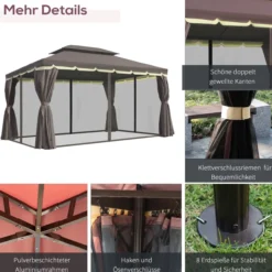 Gartenpavillon Pavillon Gartenzelt mit Seitenteile Moskitonetz