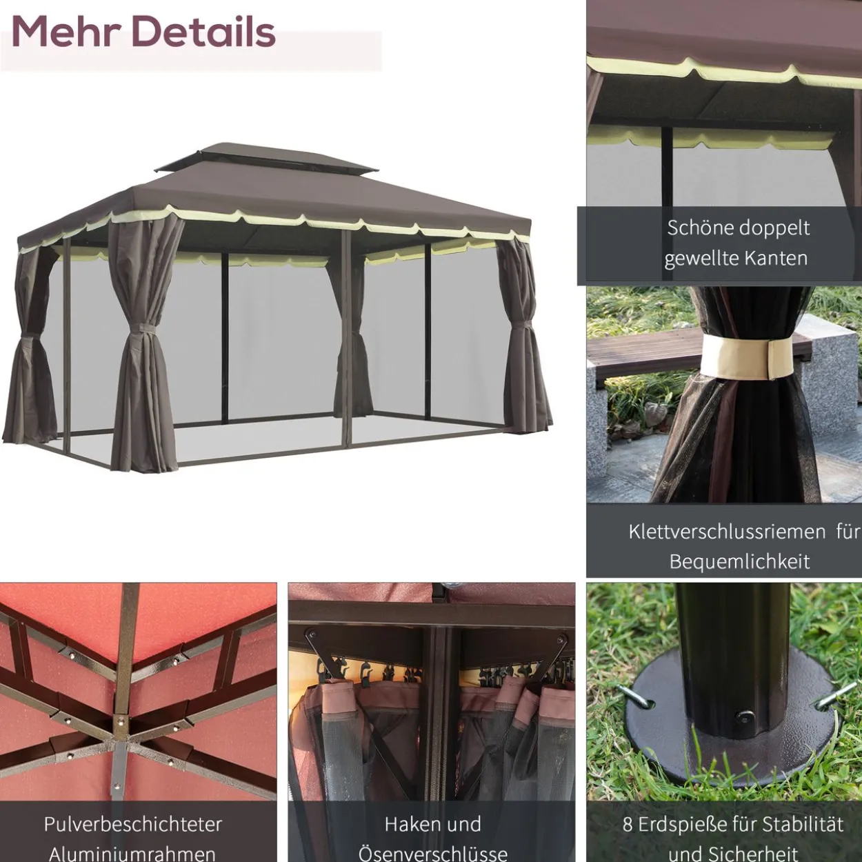 Gartenpavillon Pavillon Gartenzelt mit Seitenteile Moskitonetz