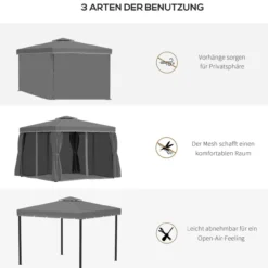 Gartenpavillon Pavillon 2,96 x 2,96 mit Doppeldach Moskitonetz Alu