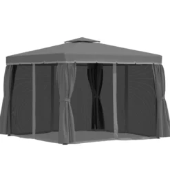 Gartenpavillon Pavillon 2,96 x 2,96 mit Doppeldach Moskitonetz Alu