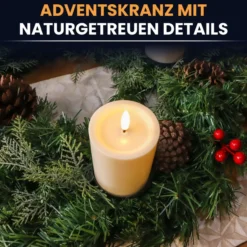 Gartenpirat Künstlicher Adventskranz Ø 60 cm mit 4 LED-Kerzen Flacker-Effekt