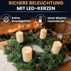 Gartenpirat Künstlicher Adventskranz Ø 60 cm mit 4 LED-Kerzen Flacker-Effekt