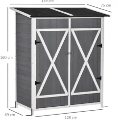Gartenschrank Geräteschuppen mit 2 Tür Asphaltdach Tannenholz