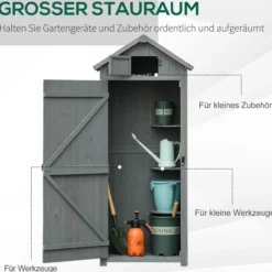 Gartenschrank Geräteschuppen mit Fachböden Asphaltdach Holz Grau