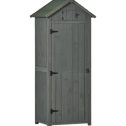 Gartenschrank Geräteschuppen mit Fachböden Asphaltdach Holz Grau