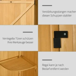 Gartenschrank Geräteschuppen mit Fachböden Asphaltdach Holz Gelb