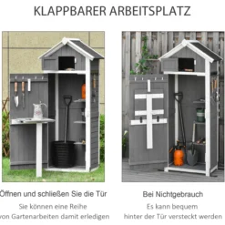 Gartenschrank Holz mit Tür Geräteschuppen Gerätehaus faltbarer Tisch