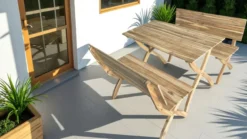 Gartensitzgruppe aus Holz mit Tisch und 2 Bänken - Naturbelassen