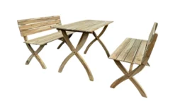 Gartensitzgruppe aus Holz mit Tisch und 2 Bänken - Naturbelassen
