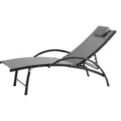 Garten-Sonnenliege mit 4 Positionen und Kissen, ca. 179-162 x 68 x 48-86 cm – Grau