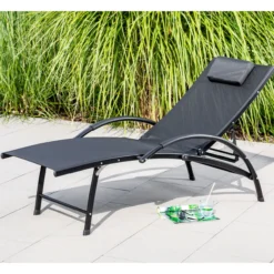 Garten-Sonnenliege mit 4 Positionen und Kissen, ca. 179-162 x 68 x 48-86 cm – Schwarz