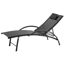 Garten-Sonnenliege mit 4 Positionen und Kissen, ca. 179-162 x 68 x 48-86 cm – Schwarz