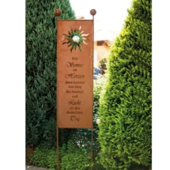 Gartenstecker mit Sinnspruch "Hab Sonne im Herzen", ca. 190 x 43 x 9 cm – Edelrost