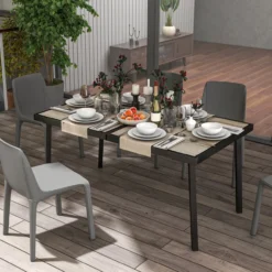 Gartentisch, Balkontisch, 145 x 85cm Terrassentisch für 6 Personen Grau