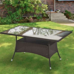Gartentisch Esstisch Glastisch Gartenmöbel Tisch Polyrattan+Sicherheitsglas Braun 150x85x74cm