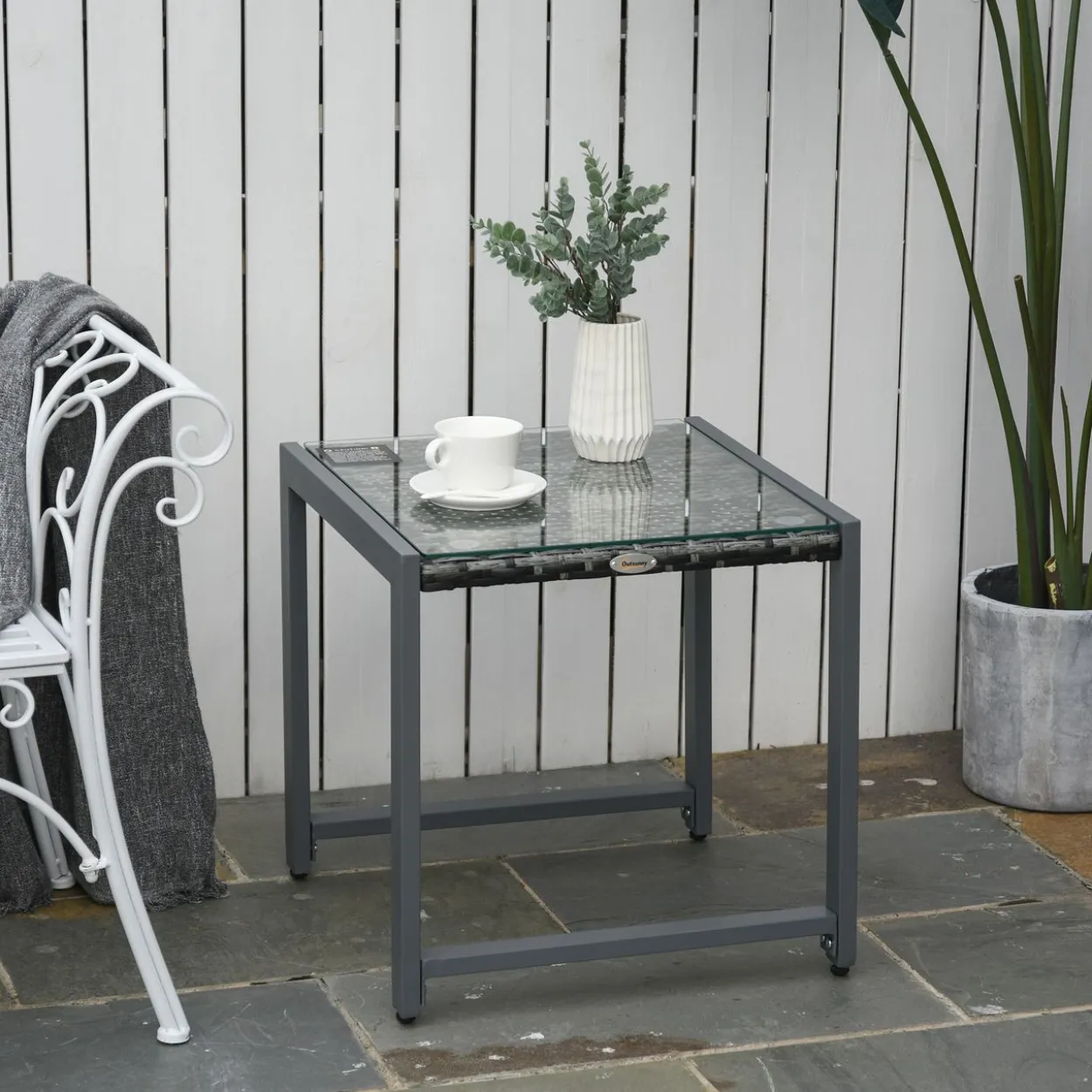 Gartentisch Garten Beistelltisch Tisch Gartenmöbel Polyrattan Hartglas