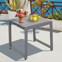 Gartentisch Garten Beistelltisch Tisch Gartenmöbel Polyrattan Hartglas