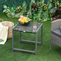 Gartentisch Garten Beistelltisch Tisch Gartenmöbel Polyrattan Hartglas