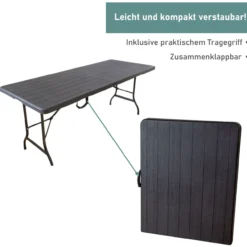 Gartentisch in Holzoptik, Klapptisch 180 x 75 cm, Buffettisch bis 150 kg belastbar