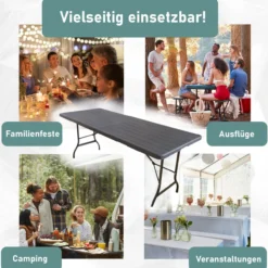 Gartentisch in Holzoptik, Klapptisch 180 x 75 cm, Buffettisch bis 150 kg belastbar