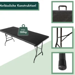 Gartentisch in Rattan Optik, Klapptisch 180 x 75 cm, Buffettisch bis 150 kg belastbar