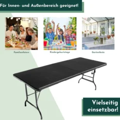 Gartentisch in Rattan Optik, Klapptisch 180 x 75 cm, Buffettisch bis 150 kg belastbar