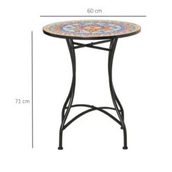 Gartentisch Mosaiktisch rund Bistrotisch aus Keramik Metall Rot+Blau+Weiß Ø60 cm