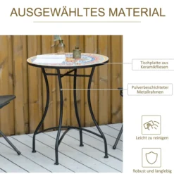Gartentisch Mosaiktisch rund Bistrotisch aus Keramik Metall Rot+Blau+Weiß Ø60 cm