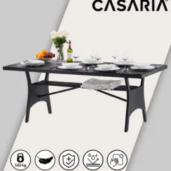 Gartentisch Takeo Polyrattan WPC Tischplatte 190x90x74cm schwarz