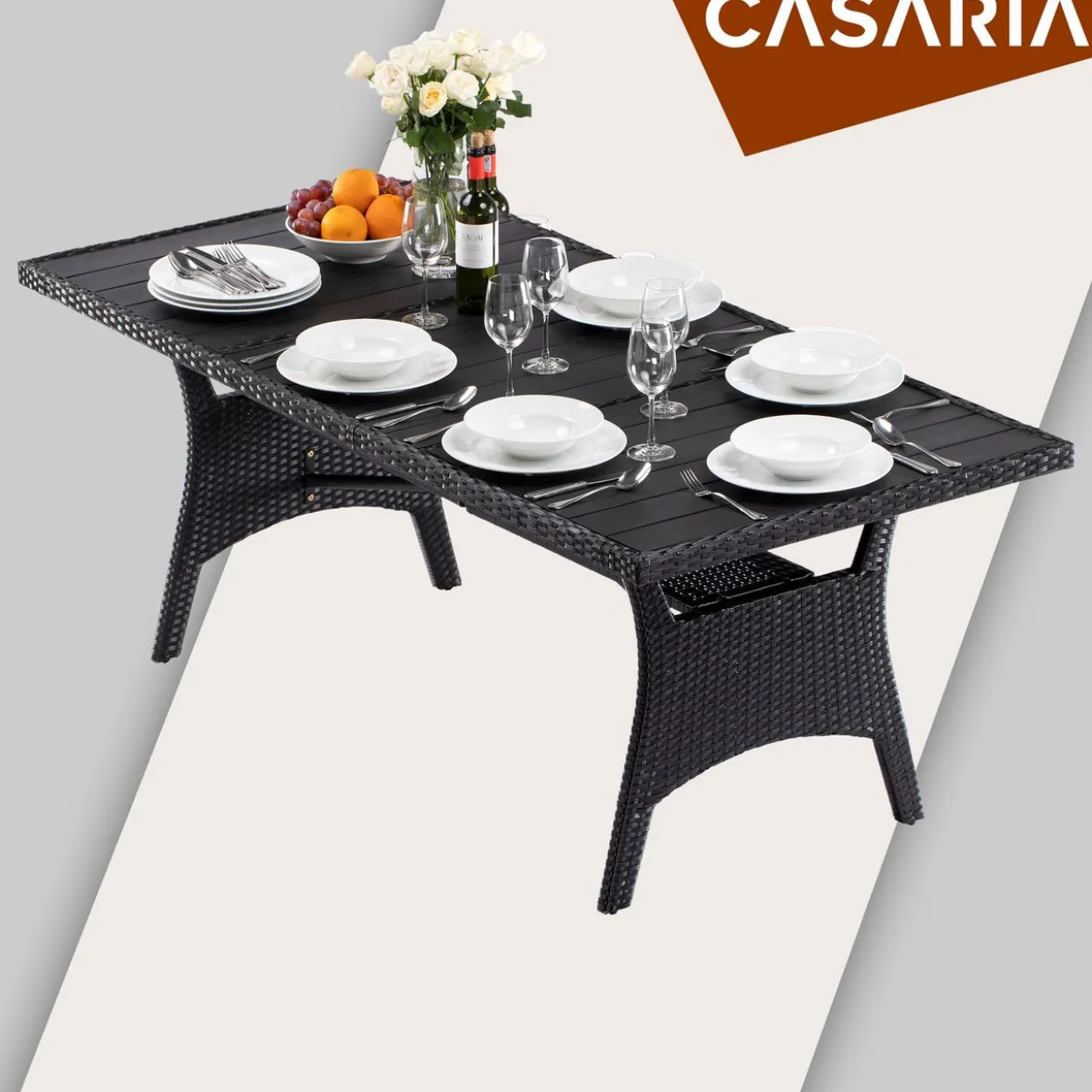 Gartentisch Takeo Polyrattan WPC Tischplatte 190x90x74cm schwarz