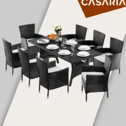 Gartentisch Takeo Polyrattan WPC Tischplatte 190x90x74cm schwarz