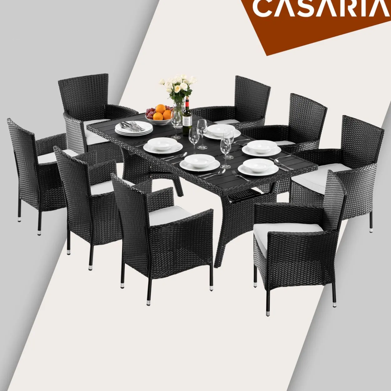 Gartentisch Takeo Polyrattan WPC Tischplatte 190x90x74cm schwarz