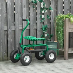 Gartenwagen mit Rollsitz bis 150 kg steuerbar Sitzhöhe 46-59 cm Metall Gummi Grün