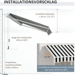 Gelenkarmmarkise 395 cm Markise mit Handkurbel Sonnenschutz Wandmontage Alu Weiß+Blau 395x245cm