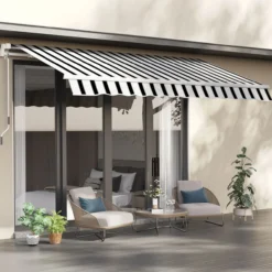 Gelenkarmmarkise 395 cm Markise mit Handkurbel Sonnenschutz Wandmontage Alu Weiß+Blau 395x245cm