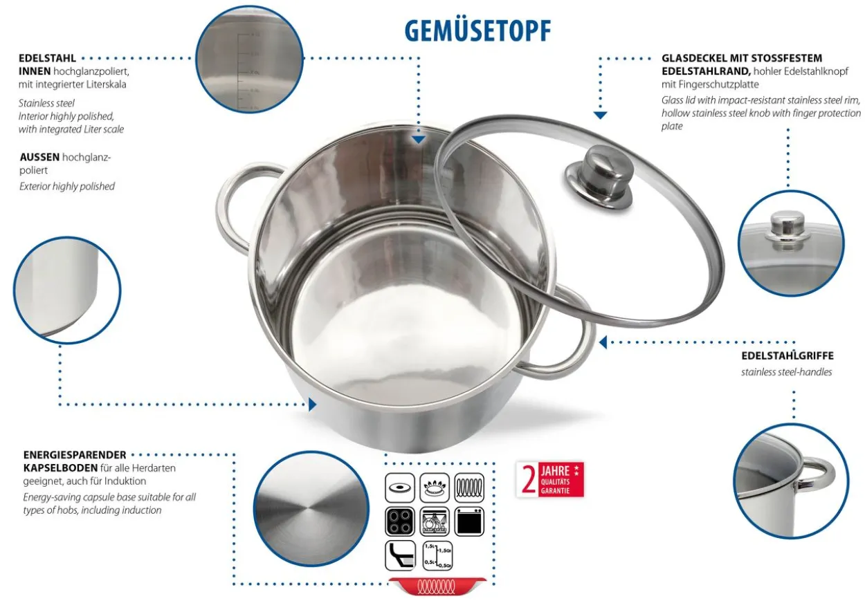 Gemüsetopf 24cm/10,0L mit Glasdeckel