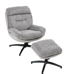 gepolsterter Drehsessel Relaxsessel mit Hocker, hellgrau