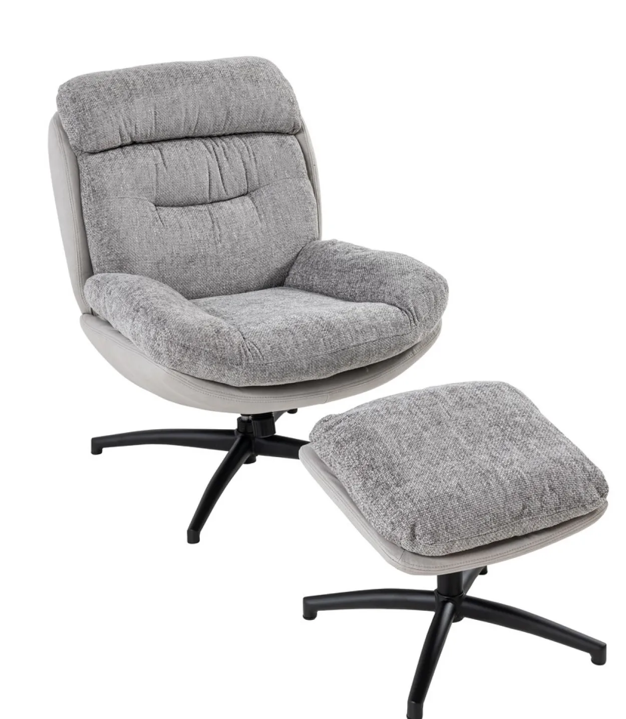 gepolsterter Drehsessel Relaxsessel mit Hocker, hellgrau